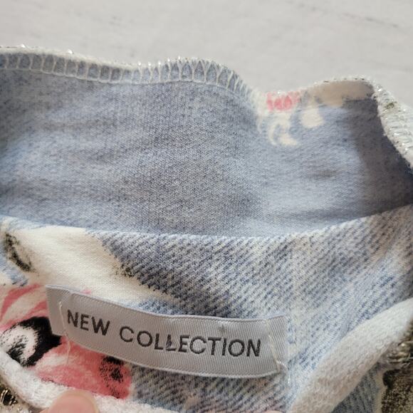 New Collection Size M Chambray Open Blazer Faded Floral Print Jacket - Picture 8 of 9